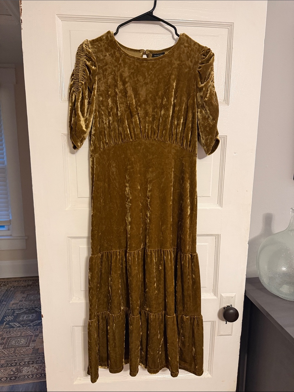 Who What Wear Olive Velvet Tiered Dress